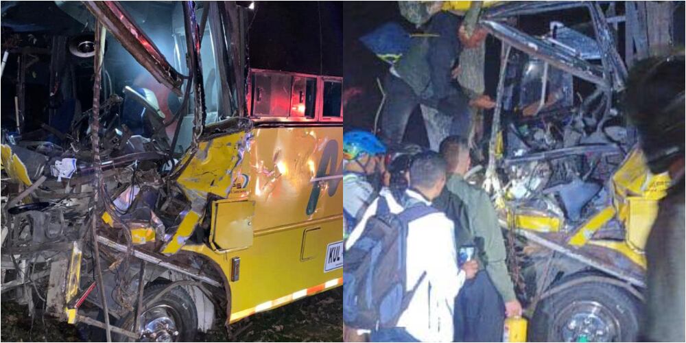 Así quedó el bus intermunicipal tras chocar contra un árbol.