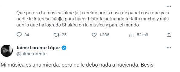 Actor de 'La casa de papel' vuelve a arremeter contra Shakira.