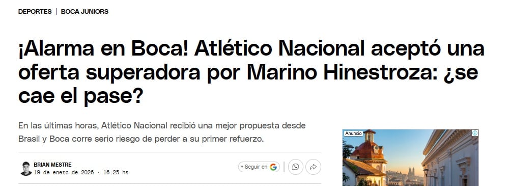 MDZ Online sobre Marino Hinestroza.