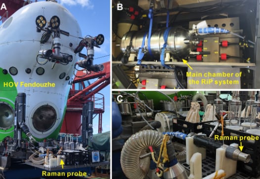El sistema RiP instalado en el sumergible Fendouzhe que se utilizó para realizar mediciones de espectroscopia.