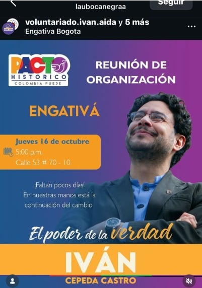 Laura Bocanegra, contratista del Ministerio de Interior, promueve un evento de campaña de Iván Cepeda.