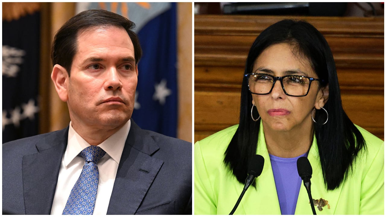 El secretario de Estado de EE. UU., Marco Rubio, y la presidenta interina de Venezuela, Delcy Rodríguez.