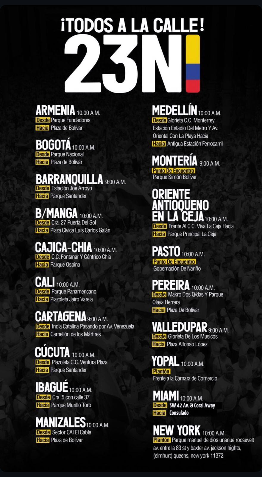 Puntos de concentración Marcha 23 de noviembre