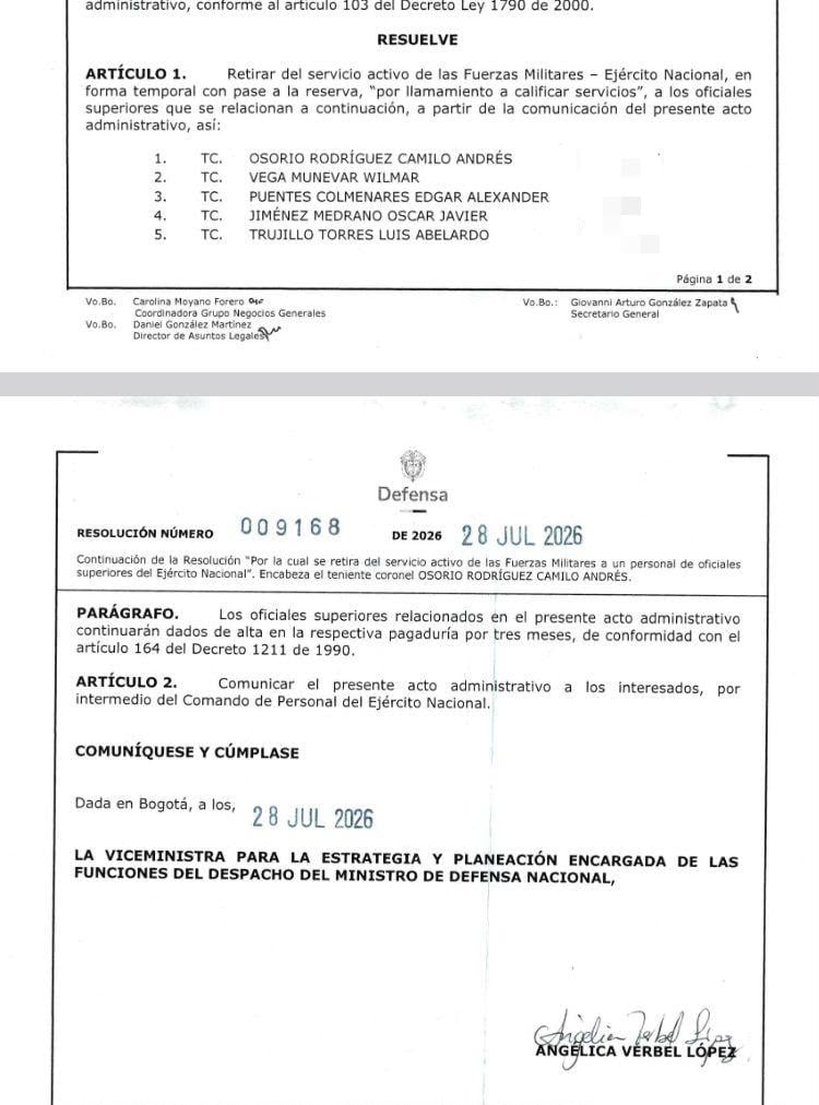 Documento sobre la nueva barrida de coroneles del Ejército.