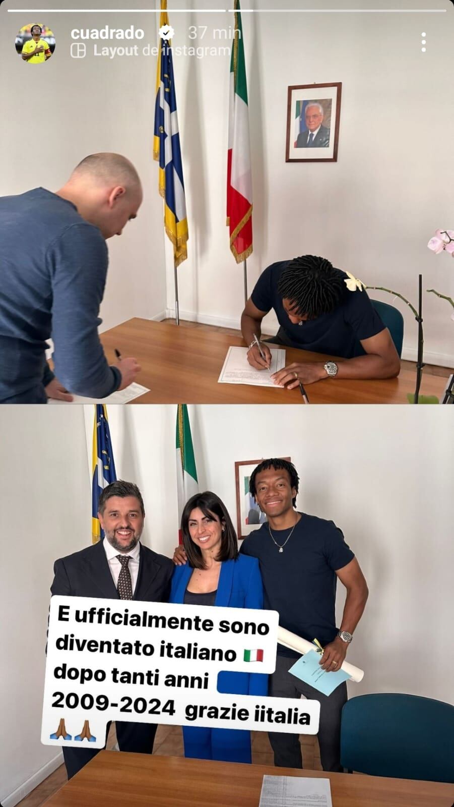 Juan Guillermo Cuadrado celebró su ciudadanía italiana