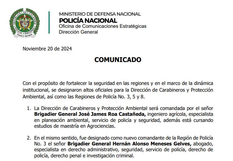 Policía confirmó cambios en las regionales.