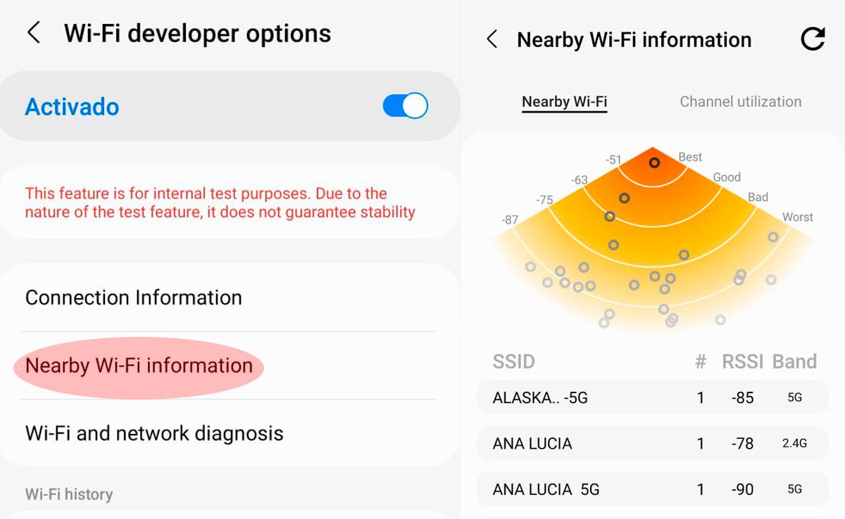 Menú oculto en teléfonos Samsung permite conocer la calidad de una red WiFi.