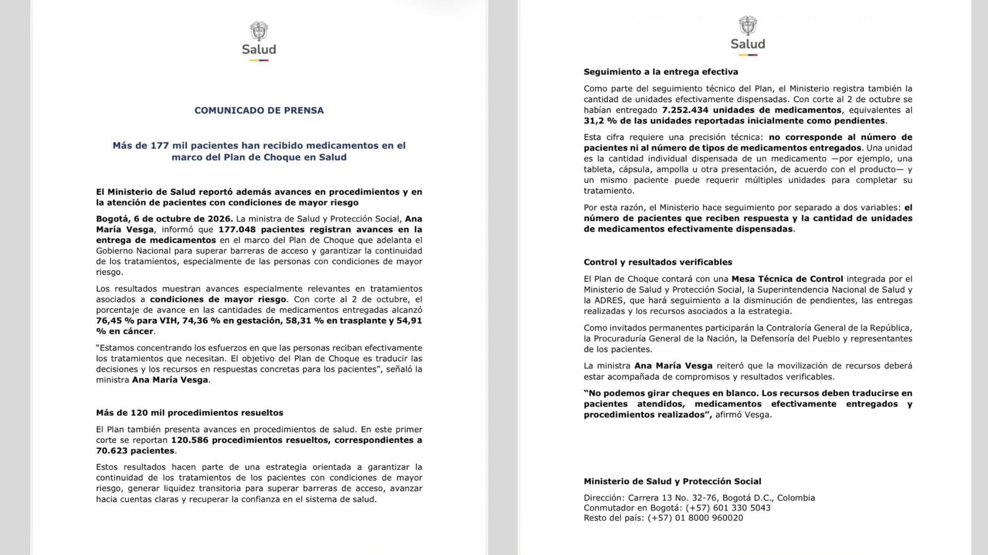 Comunicado Ministerios de Salud y Protección Social