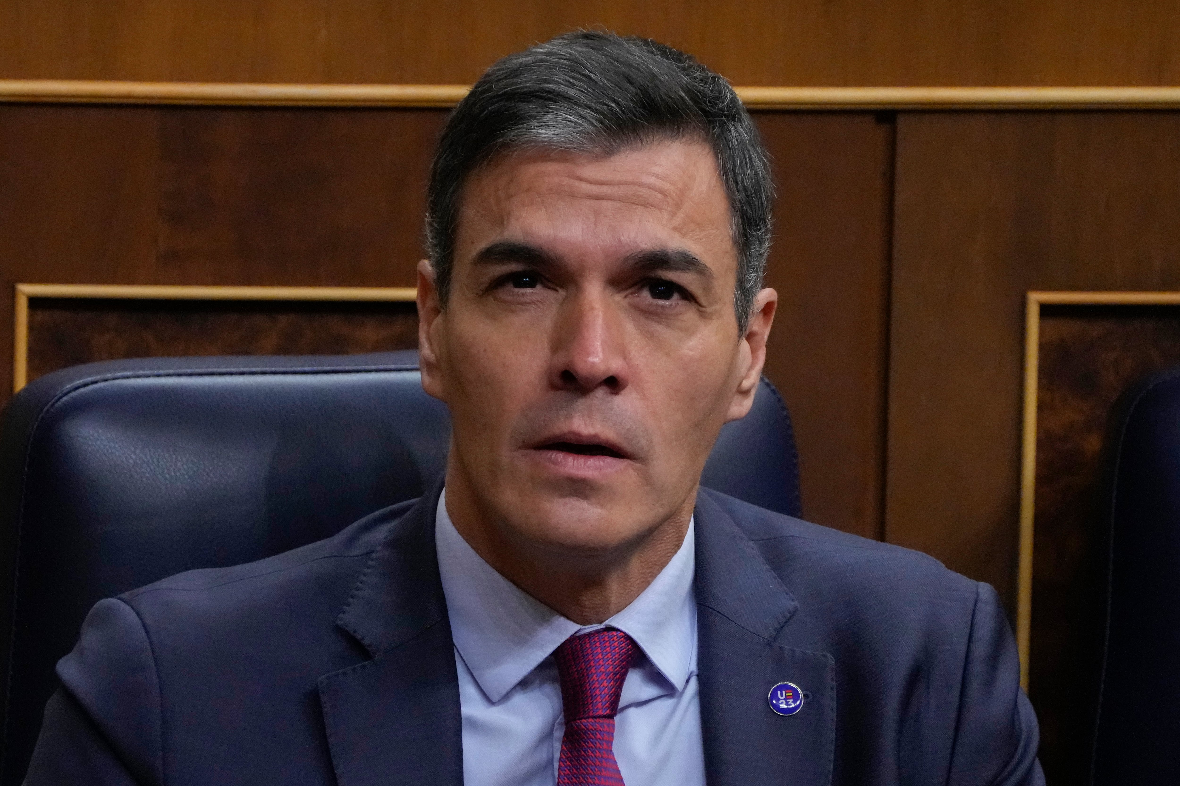 El primer ministro interino de España, Pedro Sánchez, participa en una sesión de investidura en el parlamento español en Madrid, España, el miércoles 27 de septiembre de 2023.