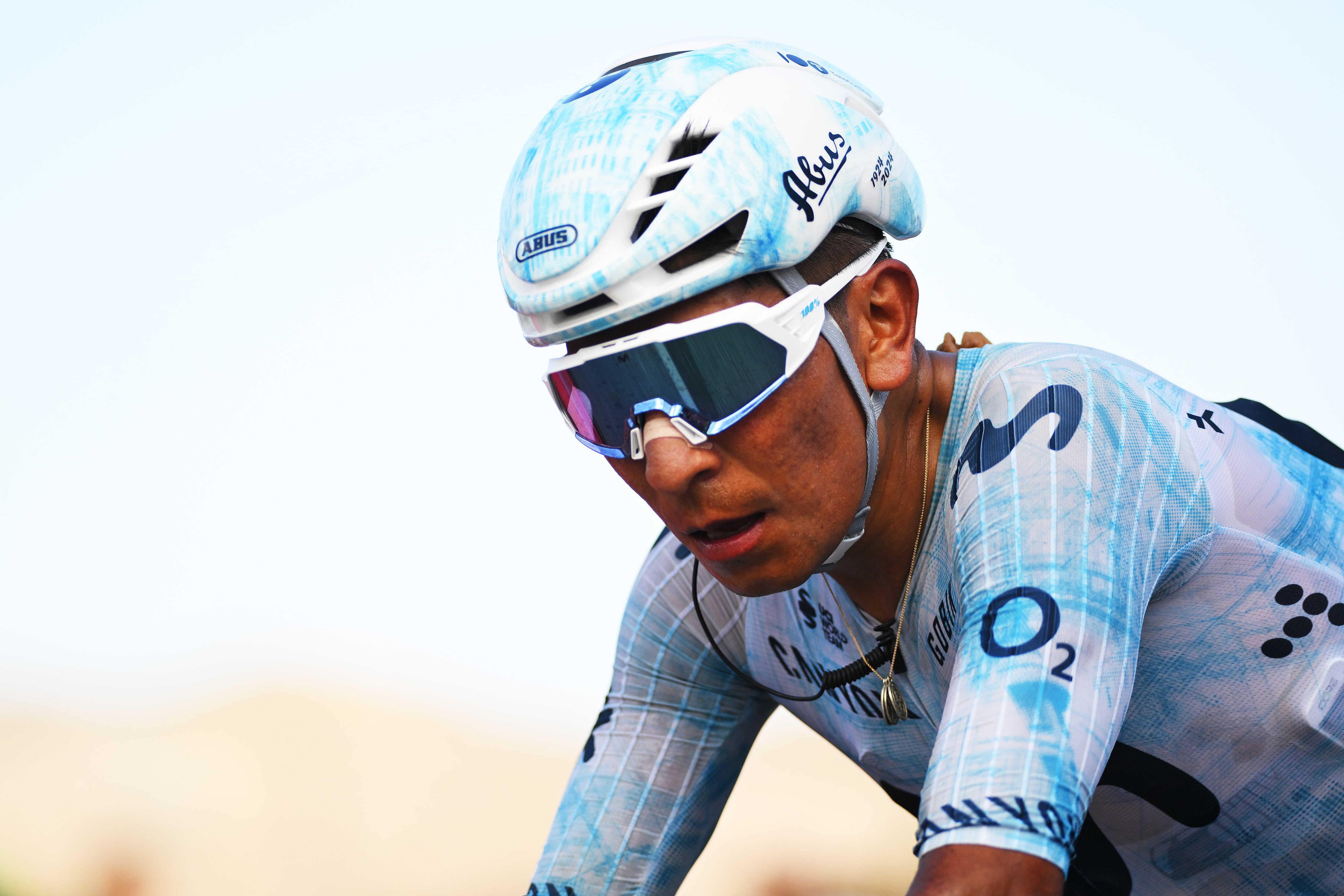 YUNQUERA, SPAIN - AUGUST 22: Nairo Quintana of Colombia and Team Movistar crosses the finish line during the La Vuelta - 79th Tour of Spain 2024, Stage 6 a 185.5km stage from Jerez de la Frontera to Yunquera / #UCIWT / on August 22, 2024 in Yunquera, Spain. (Photo by Tim de Waele/Getty Images)