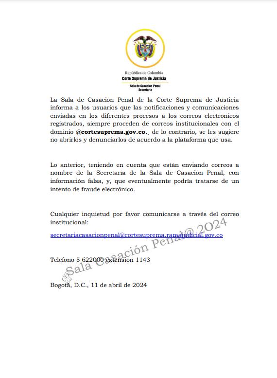 CORTE SUPREMA DE JUSTICIA ADVIERTE POR CORREOS FALSOS