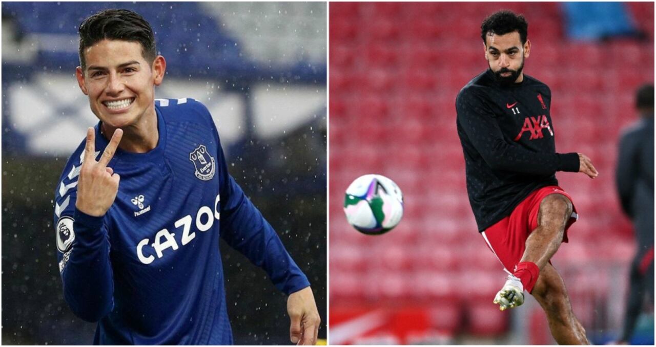 James Rodríguez y Mohamed Salah, jugadores de Everton y Liverpool, respectivamente