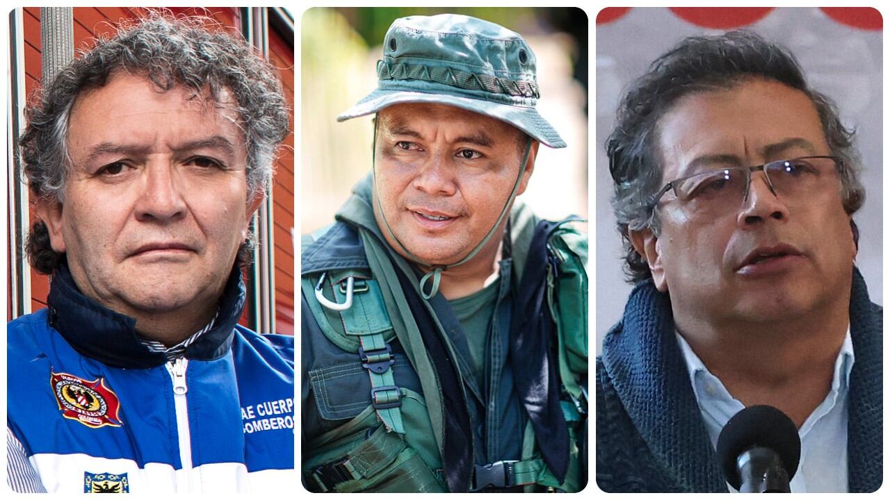 El director nacional de inteligencia, Jorge Lemus; Calarcá Córdoba y Gustavo Petro.