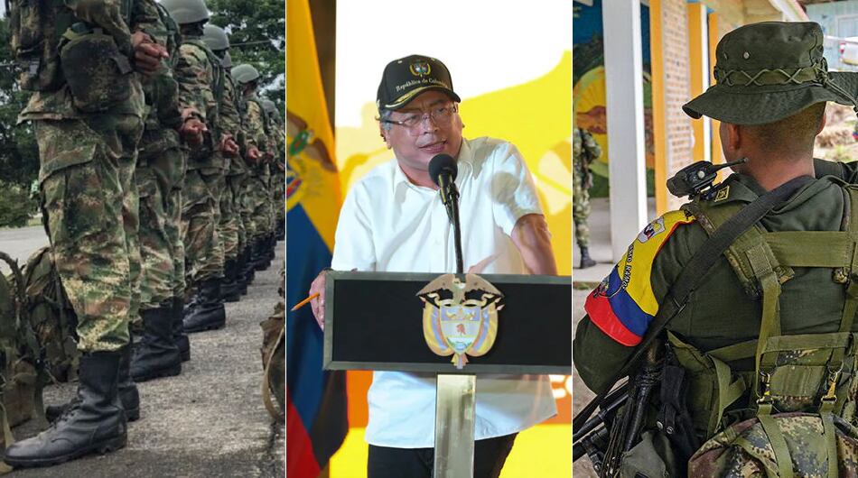 Alertan sobre supuesta estrategia 'tenaza'. Imagen de las Fuerzas Militares, Gustavo Petro y referencia de disidencias de las Farc.