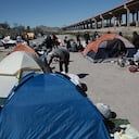 Campamento de migrantes cerca del Río Bravo.