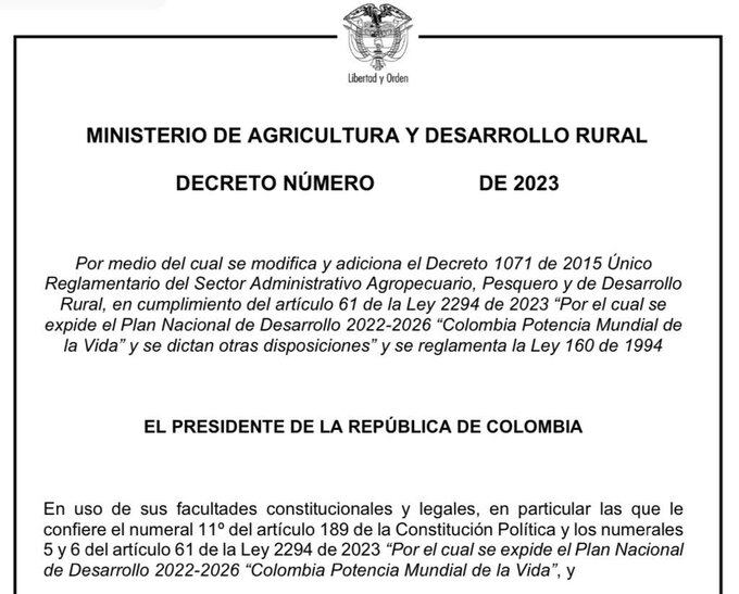 Este es el borrador que regulará los procesos de extinición de dominio para la reforma agraria.