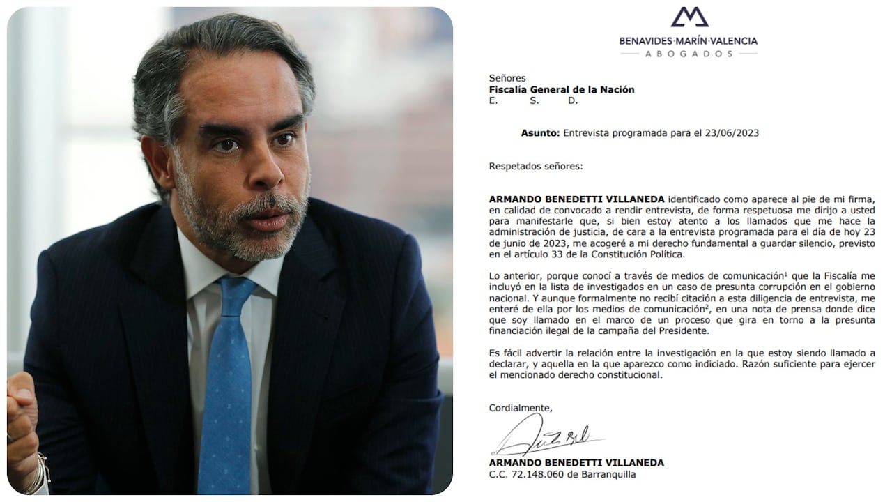 La carta que Armando Benedetti le envío a la Fiscalía.