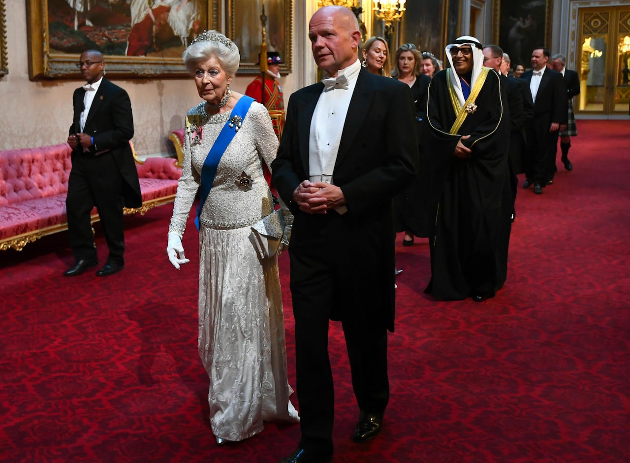 Alexandra, la nonourable Lady Ogilvy Lord Hague de Richmond durante un banquete de Estado en el Palacio de Buckingham. Se le rumoró un romance con Felipe.
