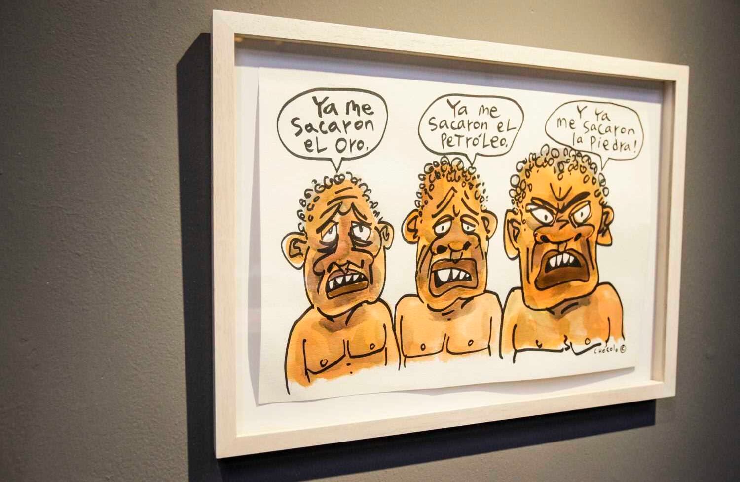  ‘Sin título’ de Chócolo/ Rueda, quién ya había trabajado con el caricaturista hace seis años, menciona que el poder de esta obra está en las palabras y la capacidad que tienen de expresar ideas. 