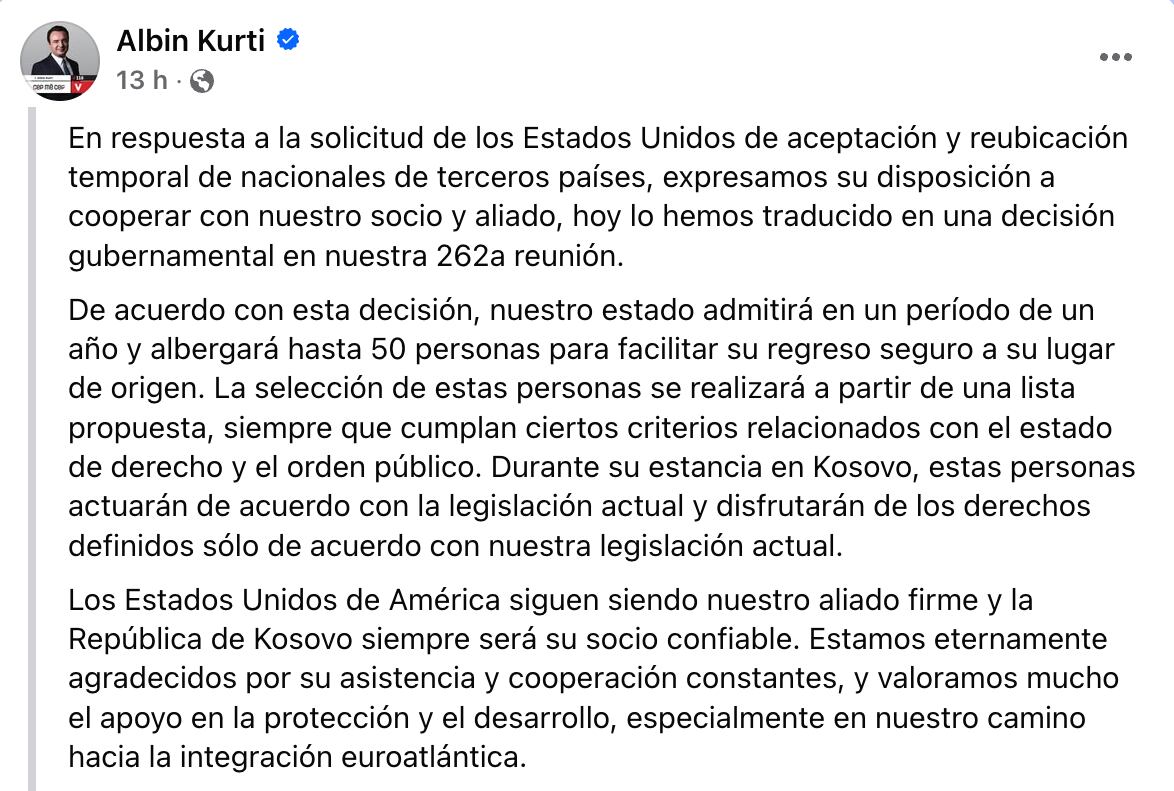 El mensaje fue emitido en la red social Facebook.