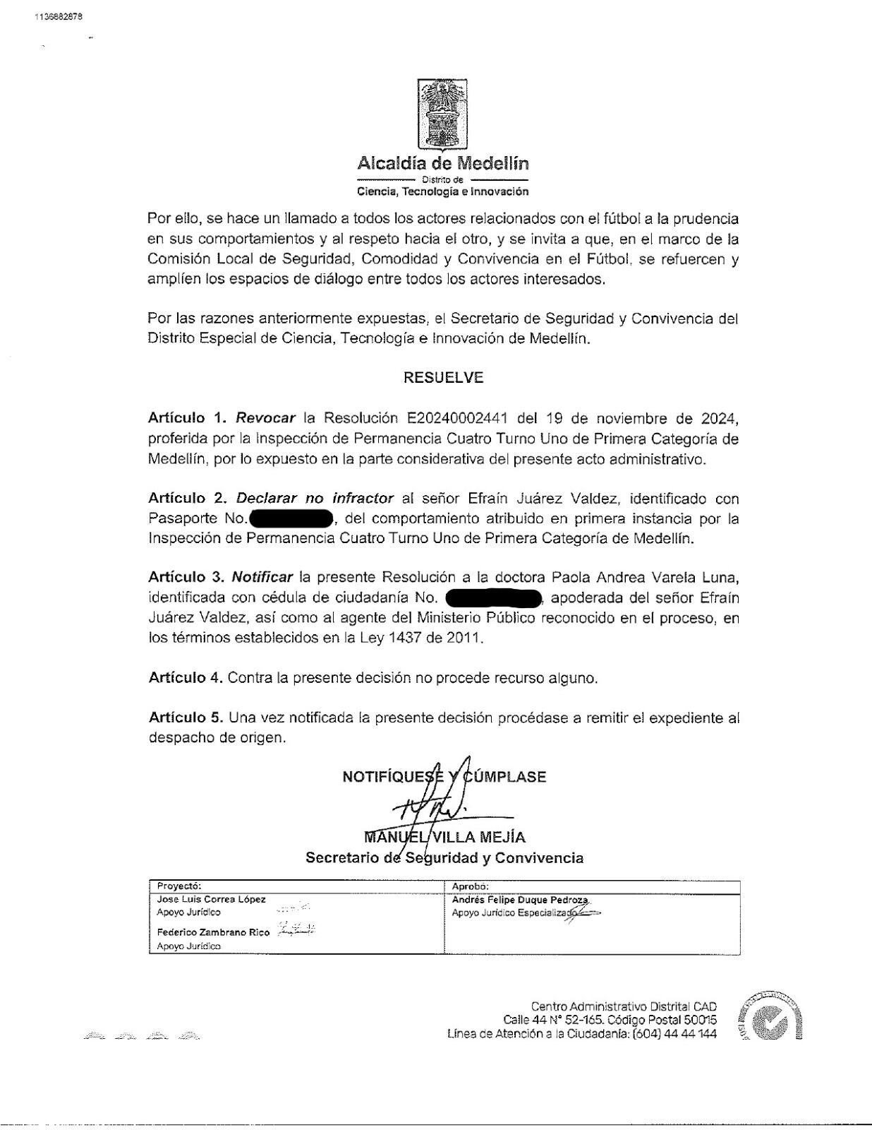 Resolución a sanción de Efraín Juárez