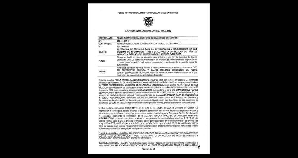   De la ejecución del contrato de 10.364 millones de pesos depende la mejora en la prestación de servicios de información de la Cancillería.
