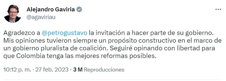 El exministro agradeció.