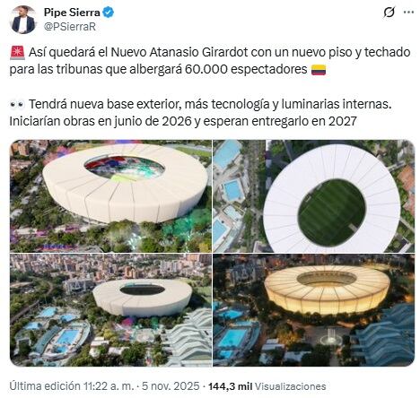 Trino del periodista Felipe Sierra sobre el nuevo Atanasio Girardot. Pantallazo X.