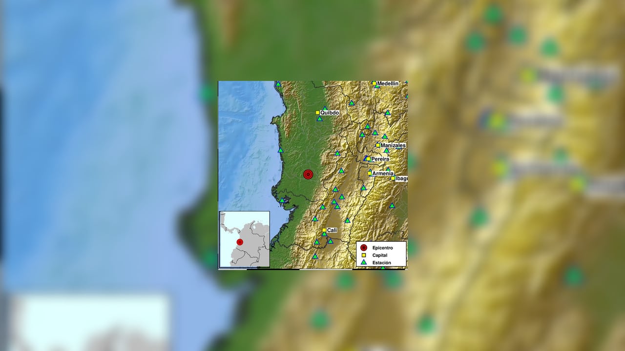 Evento sísmico: 2026-09-15, 10:50 hora local. Magnitud 3,8. Profundidad 43 km, Istmina - Chocó, Colombia. Imagen compartida por el Servicio Geológico Colombiano el 15 de septiembre de 2026.