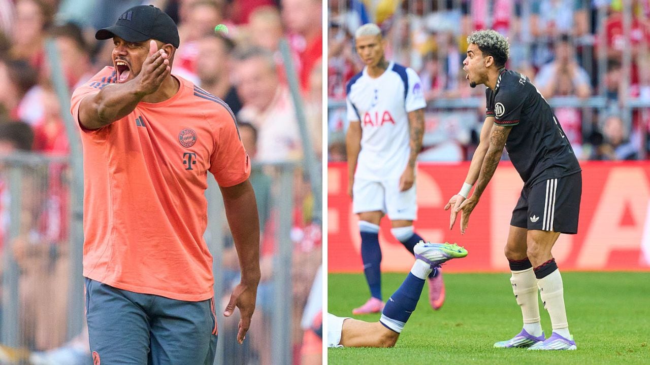 Luis Díaz y su entrenador en el Bayern.