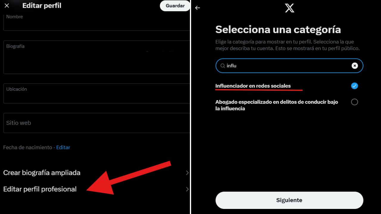 Configurar una cuenta profesional en X requiere acceder a “Editar perfil” y seleccionar una categoría.