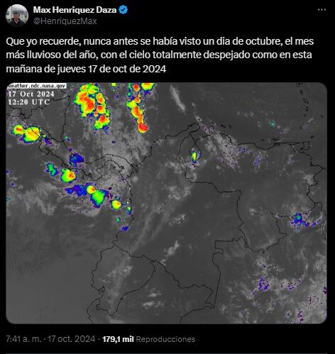 El meteorólogo Max Henríquez expresó su asombro esta mañana ante un fenómeno climático que calificó de inédito. Según Henríquez, "nunca antes se había visto" algo similar en el mes más lluvioso del año.