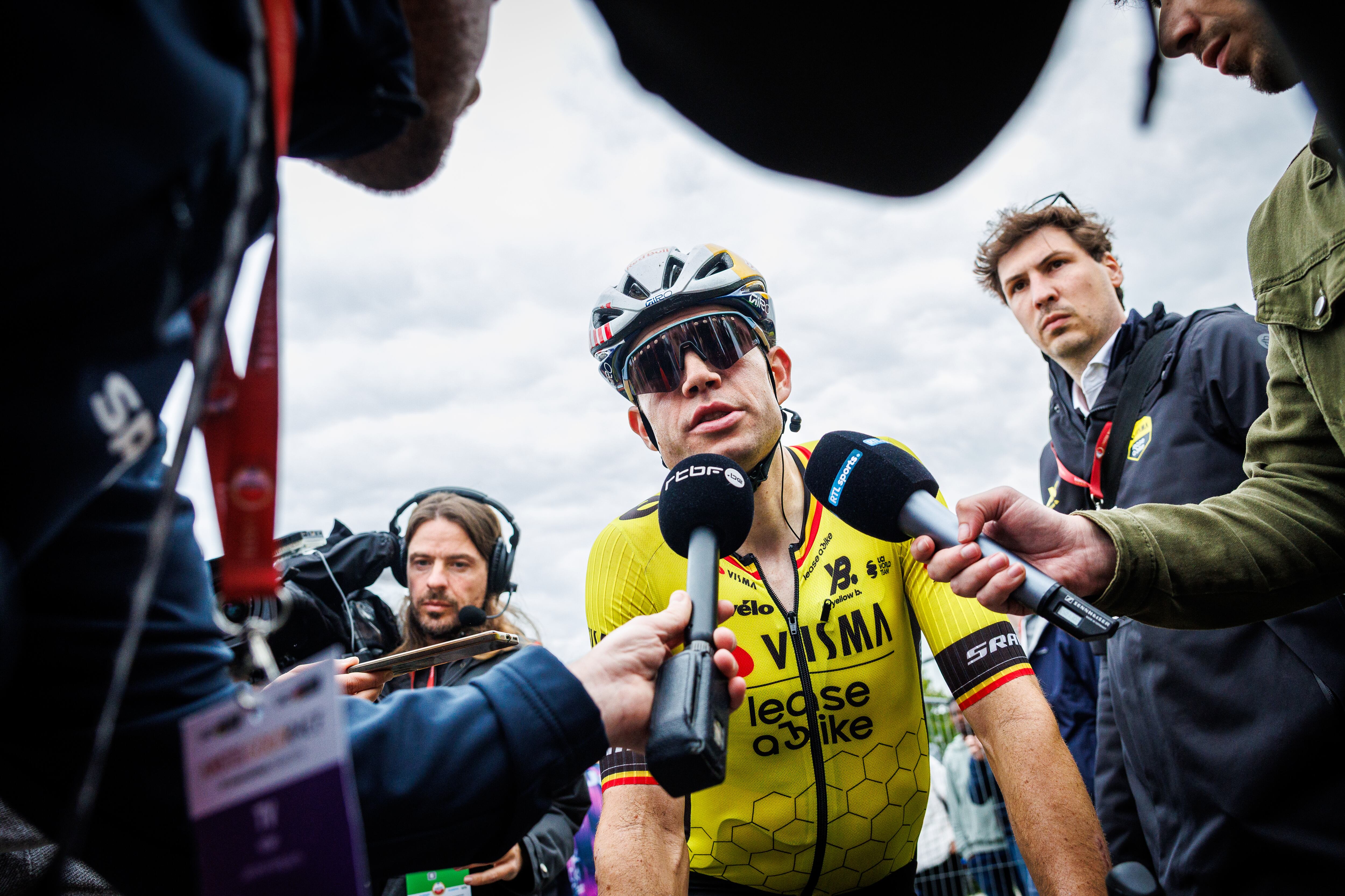 Wout van Aert participates in the Amstel Gold Race from Maastricht to Valkenburg in Berg en Terblijt, Netherlands, on April 20, 2025. (Photo by Jules van Iperen / EYE4images/NurPhoto via Getty Images)