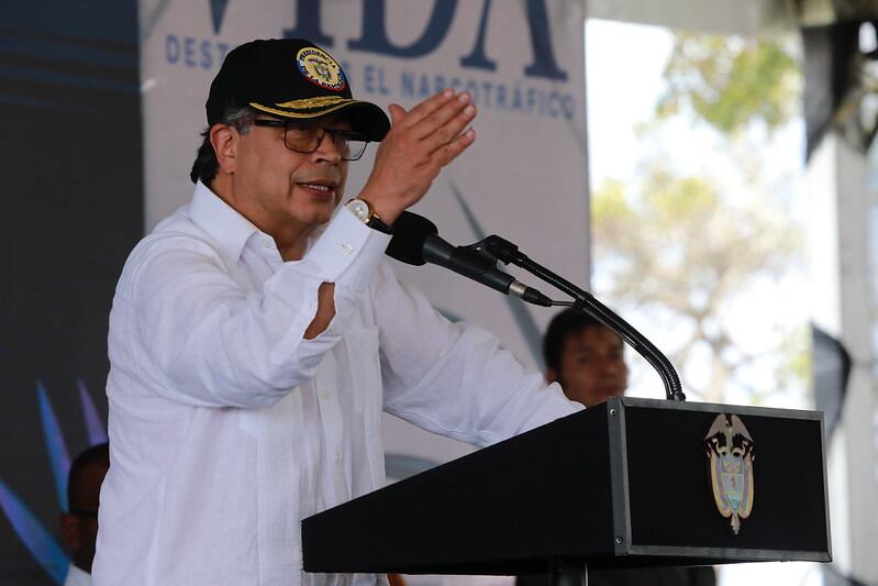Gustavo Petro durante el lanzamiento de su política nacional de drogas lanzada en el Tambo, Cauca.