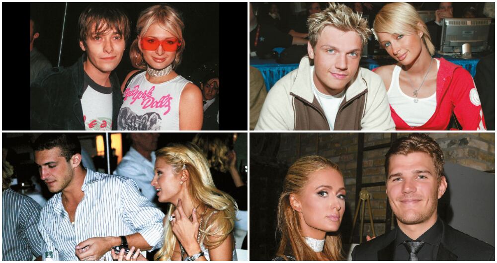 1. El actor Edward Furlong era su pareja cuando ella protagonizó sus más sonados escándalos de arrestos por conducir borracha. 2. Nick Carter, de Backstreet Boys, dice que Paris alimentaba sus peores impulsos y el gusto por la rumba pesada. Ella lo engañó con Chad Michael Murray. 3. Tuvo varias rupturas y reconciliaciones con otro heredero griego, Stavros Niarchos III. El noviazgo le costó la amistad de Mary- Kate Olsen, ex de Niarchos. 4. Cuando parecía que sentaría cabeza con el actor Chris Zylka, de quien no se despegaba, se anunció la cancelación del compromiso.