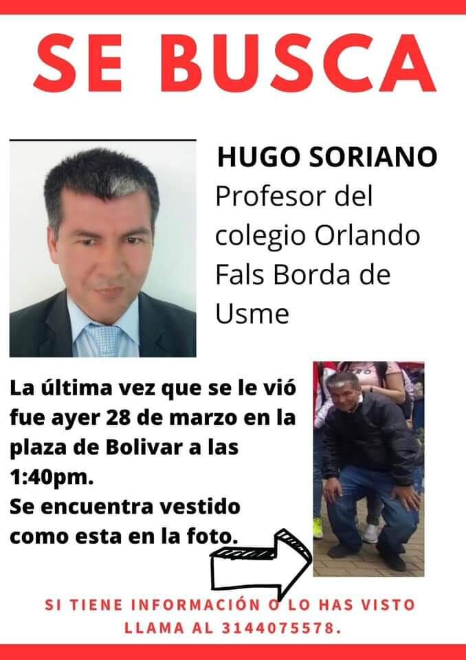 Información del docente desaparecido.