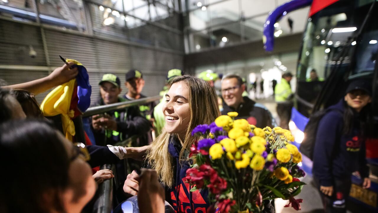 Bogotá. Agosto 13 de 2023. Un primer grupo de jugadoras de la selección colombiana femenina de fútbol llego a Bogota luego de su participación en la Copa Mundial femenina celebrada en Australia y Nueva Zelanda.(Colprensa-John Paz)