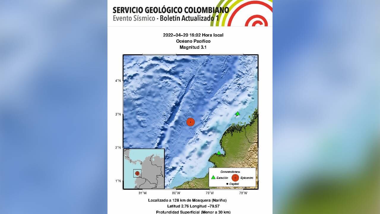 El movimiento ocurrió este miércoles a las 4:02 de la tarde. Foto: Twitter @sgcol.