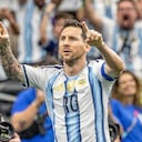 ARLINGTON, TEXAS, UNITED STATES - 2026/06/22: Lionel Messi of Argentina celebrates after scoring a goal during a FIFA World Cup 2026 football match between Argentina and Austria at AT&T Stadium (Dallas Stadium). Final score; Argentina 2:0 Austria. (Photo by Grzegorz Wajda/SOPA Images/LightRocket via Getty Images)