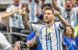 ARLINGTON, TEXAS, UNITED STATES - 2026/06/22: Lionel Messi of Argentina celebrates after scoring a goal during a FIFA World Cup 2026 football match between Argentina and Austria at AT&T Stadium (Dallas Stadium). Final score; Argentina 2:0 Austria. (Photo by Grzegorz Wajda/SOPA Images/LightRocket via Getty Images)