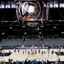 Knicks de Nueva York entrenan en la arena de los Spurs de San Antonio antes del inicio de las Finales de la NBA el martes 2 de junio del 2026. (AP Foto/David J. Phillip)