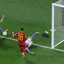 Angulo desde atrás de la jugada que marcó la victoria 2-1 de Japón sobre España