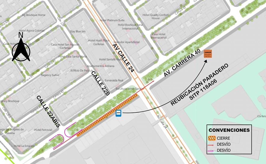 Tenga en cuenta: cierres en la Av. Carrera 40 entre calle 22A Bis y av. calle 24