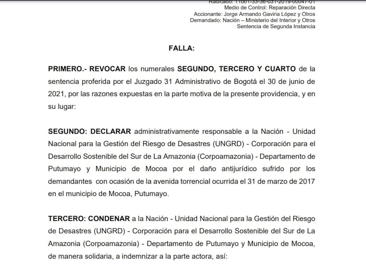 Fallo tragedia Mocoa