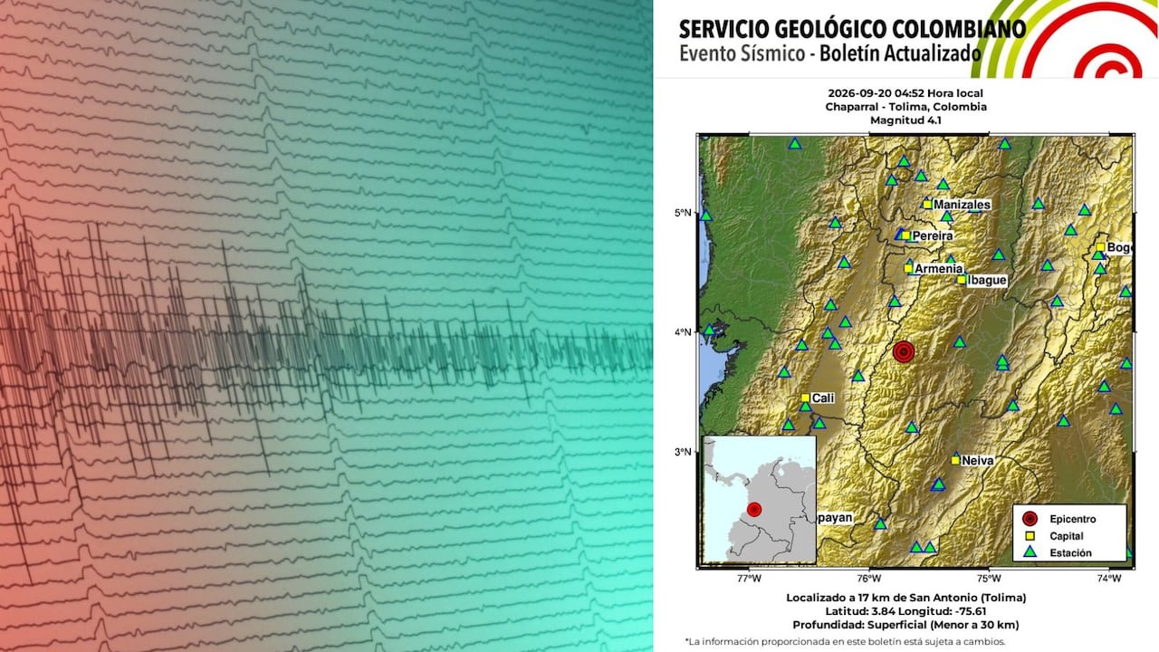 El sismo fue registrado en la madrugada de este domingo 20 de septiembre en Chaparral, Tolima, con una magnitud de 4,1 y profundidad superficial.