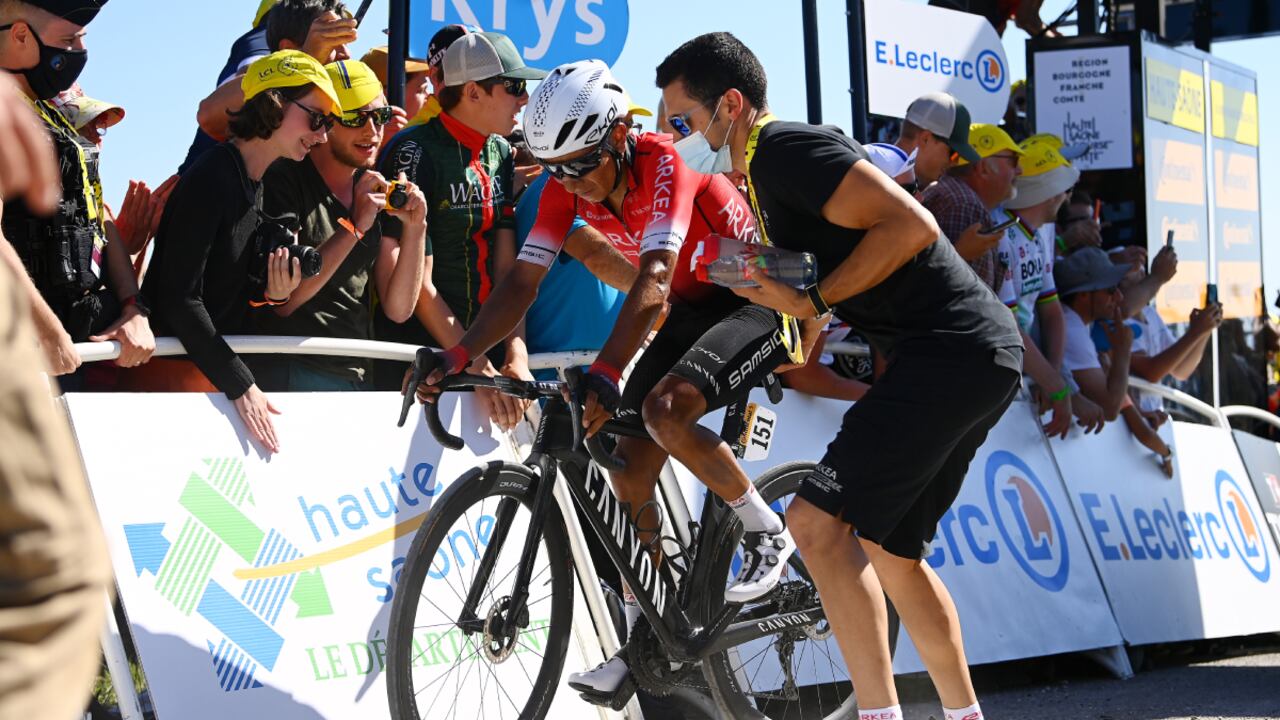 PLANCHE DES BELLES FILLES, FRANCE - JULY 08: Nairo Alexander Quintana Rojas of Colombia and Team Arkéa - Samsic crosses the finish line during the 109th Tour de France 2022, Stage 7 a 176,3km stage from Tomblaine to La Super Planche des Belles Filles 1141m / #TDF2022 / #WorldTour / on July 08, 2022 in Planche des Belles Filles, France. (Photo by Getty Images/Tim de Waele)
