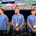 De izquierda a derecha: Pablo Aimar, Lionel Scaloni, Walter Samuel y Roberto Ayala. Son el cuerpo técnico de la selección Argentina.
