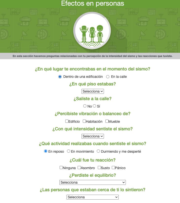 Este es una de las partes del formulario para reportar un sismo en Colombia.