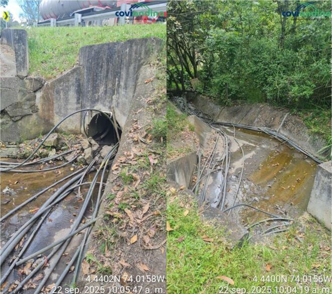 Hay ausencia de estructuras de drenaje o estructuras de drenaje deterioradas que no conducen el agua de manera adecuada facilitando la infiltración hacia el K18+500 y el río Cáqueza.