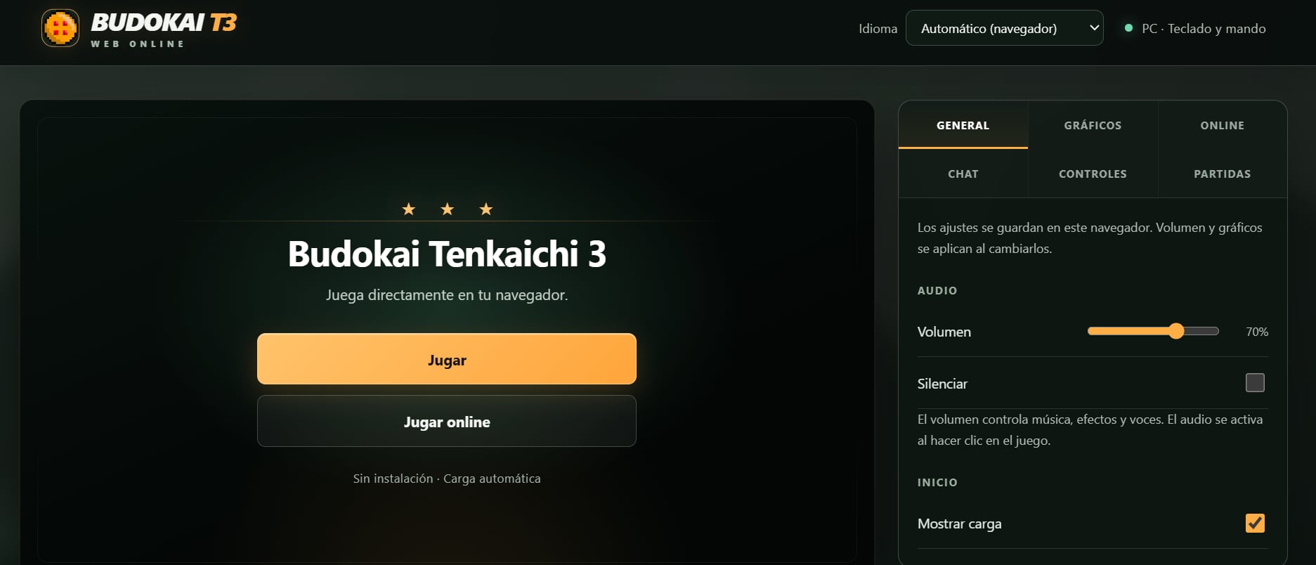 El acceso desde el navegador permite iniciar una partida sin instalar un emulador, según la información de la plataforma.
